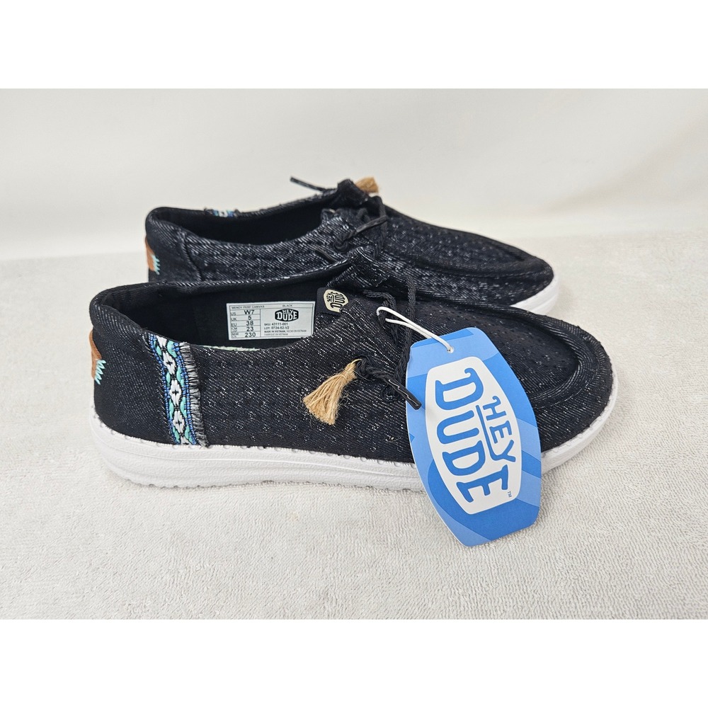 HEYDUDE Wendy Perf Canvas Women's Slip-On Shoes, Black, Sz 7, 43111, NEW!